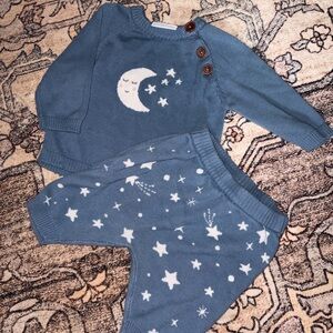 Blue Kids Matching Set with Moon and Stars Design